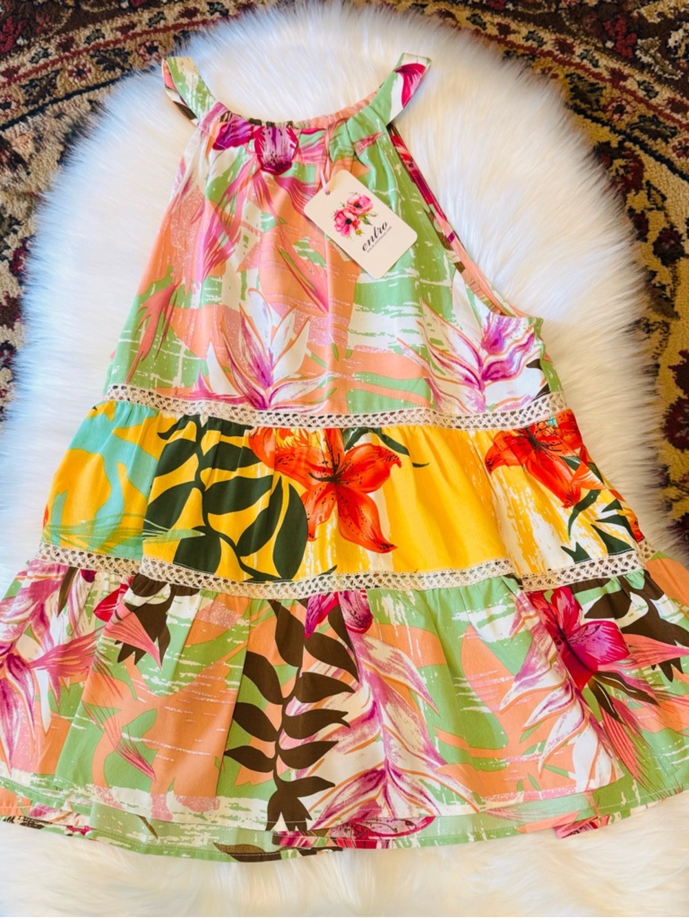 Entro NWT Floral Halter Tiered Top in Yellow, Green, Pink, Orange